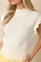 Women's Sweetly Said White Textured Knit Scalloped Edge Sleeveless Cropped Sweater | 60% Cotton & 40% Acrylic 4