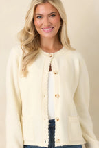 Women's Take Another Chance Ivory Knit Scallop Hem Button Front Cardigan | 82% Polyester 1