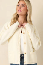 Women's Take Another Chance Ivory Knit Scallop Hem Button Front Cardigan | 82% Polyester 4