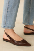 Women's Take Notes Dark Brown Patent Faux Leather Pointed Toe Slingback Flats | All Man Made Materials 0