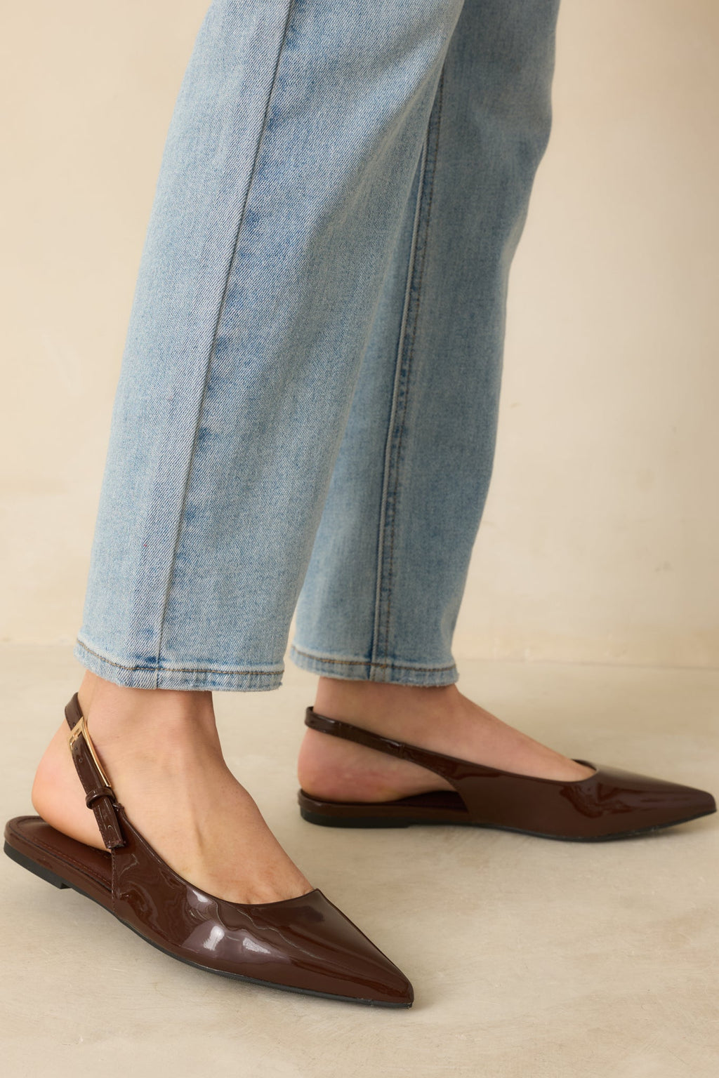Women's Take Notes Dark Brown Patent Faux Leather Pointed Toe Slingback Flats | All Man Made Materials 1