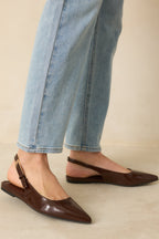 Women's Take Notes Dark Brown Patent Faux Leather Pointed Toe Slingback Flats | All Man Made Materials 1