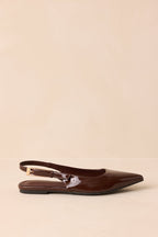 Women's Take Notes Dark Brown Patent Faux Leather Pointed Toe Slingback Flats | All Man Made Materials 2