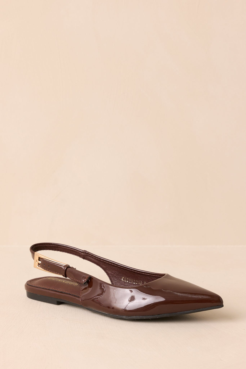 Women's Take Notes Dark Brown Patent Faux Leather Pointed Toe Slingback Flats | All Man Made Materials 3
