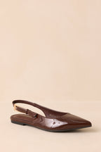 Women's Take Notes Dark Brown Patent Faux Leather Pointed Toe Slingback Flats | All Man Made Materials 3