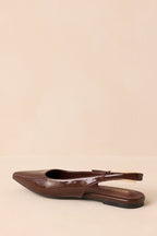 Women's Take Notes Dark Brown Patent Faux Leather Pointed Toe Slingback Flats | All Man Made Materials 5