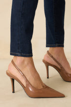 Women's Take the Floor Mocha Brown Patent Slingback Heels | Heel measures 3.75" 3