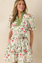 Women's Taking A Chance Olive Green Floral Print Cotton Puff Sleeve Mini Dress | 100% Cotton 4