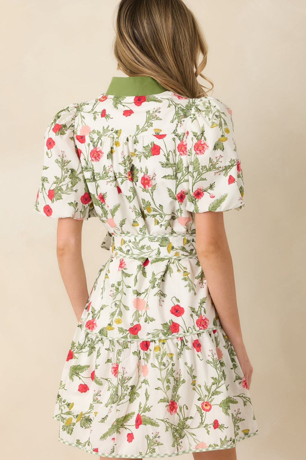 Women's Taking A Chance Olive Green Floral Print Cotton Puff Sleeve Mini Dress | 100% Cotton 7