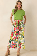 Women's Talk Tropic To Me Red Multi Parrot Print Belted Crop Pants | 97% Rayon & 3% Spandex 4
