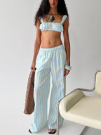 Women's Talyssa Elasticated Waist Pants Blue Stripe | Straight-leg pants in mid-rise fit 0
