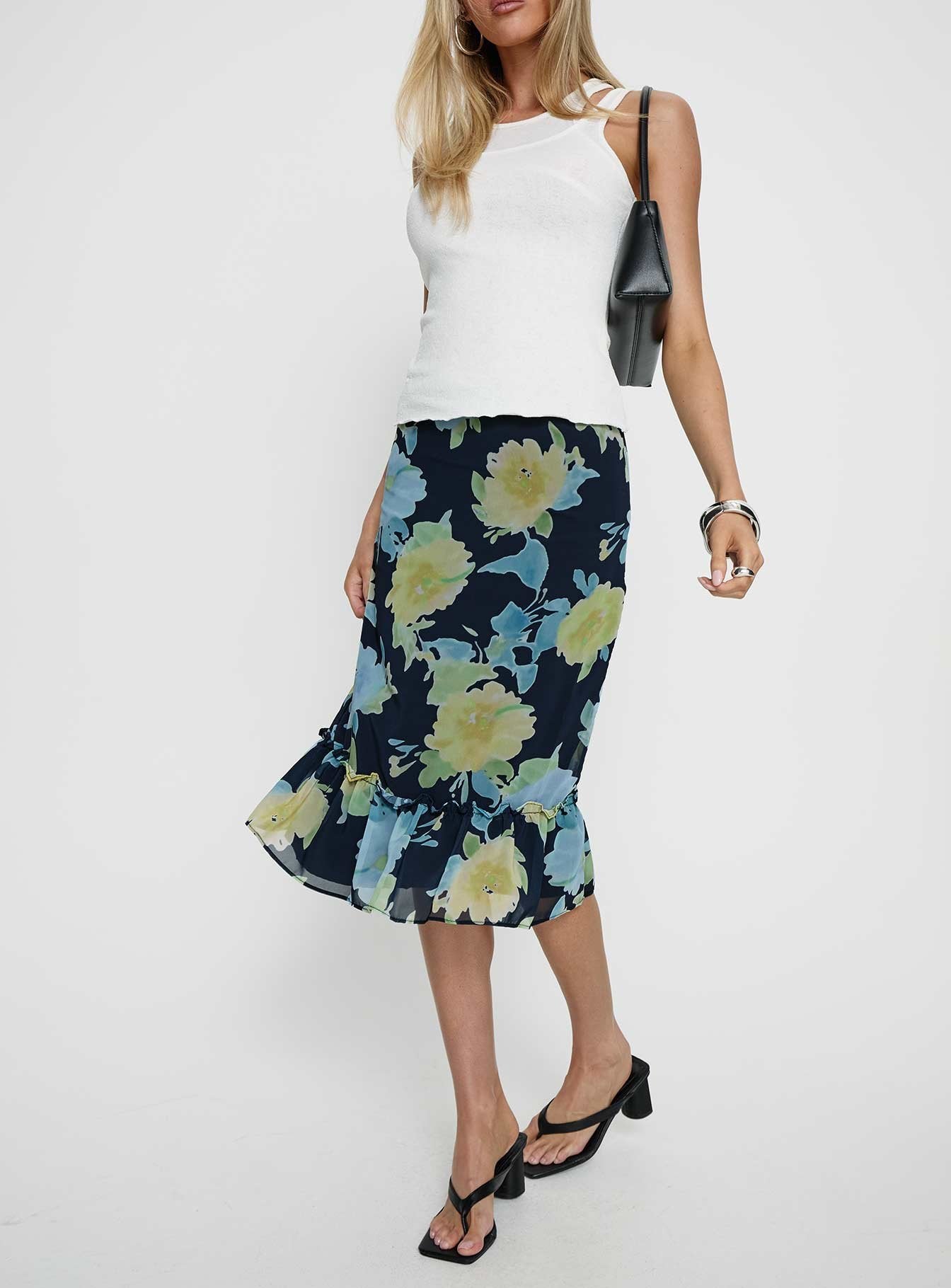 Women's Tarla Midi Skirt Crystal Black Flower | Low-rise midi skirt in floral print 0