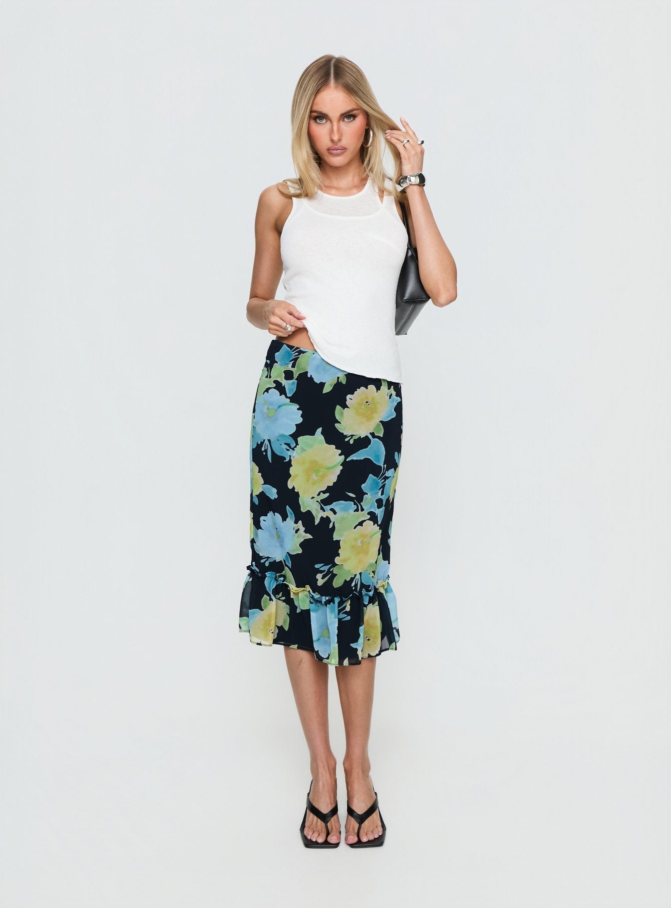 Women's Tarla Midi Skirt Crystal Black Flower | Low-rise midi skirt in floral print 1