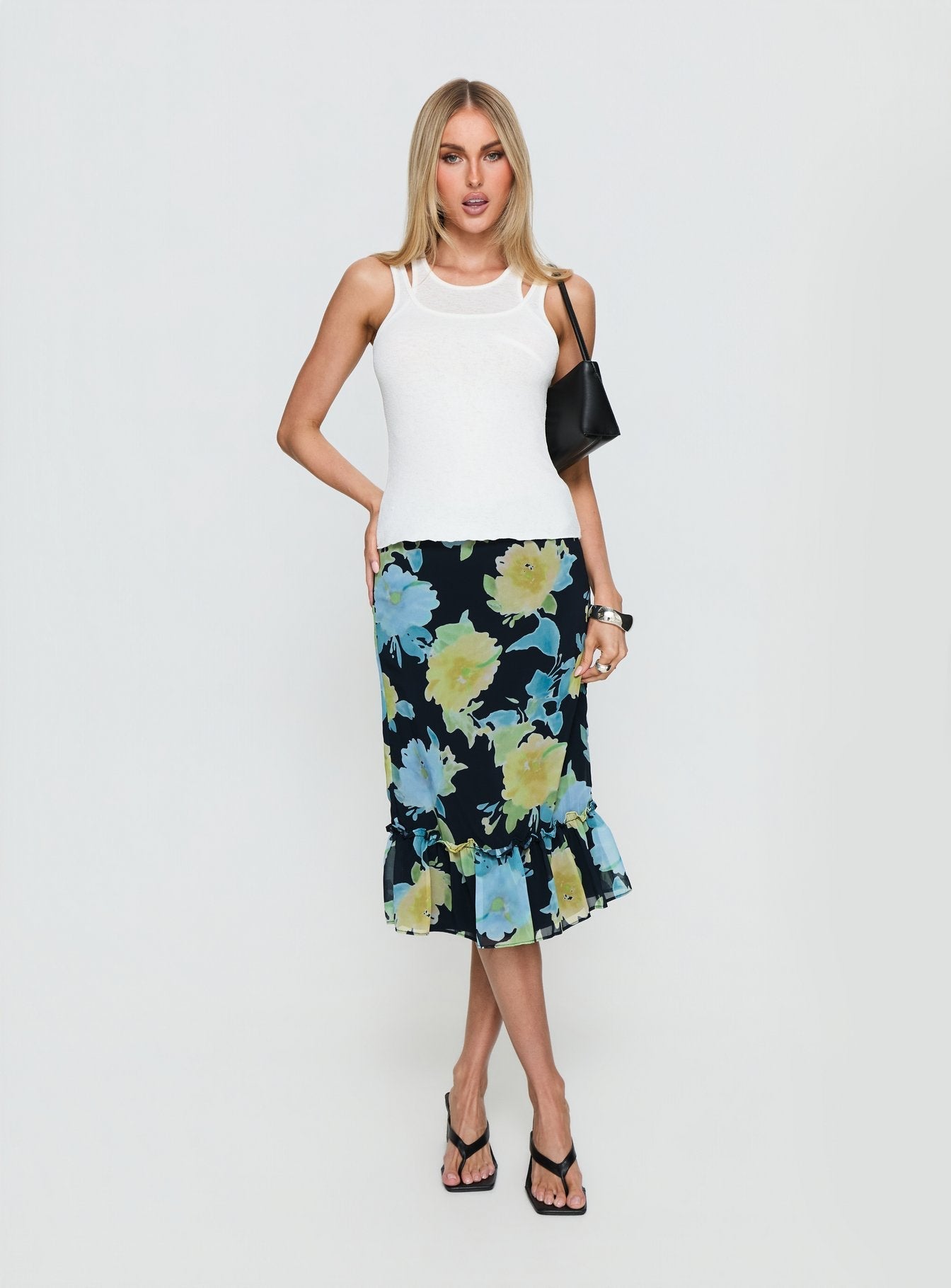 Women's Tarla Midi Skirt Crystal Black Flower | Low-rise midi skirt in floral print 2