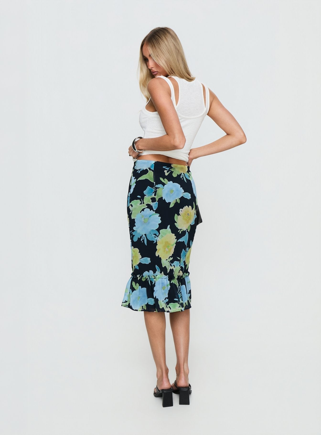 Women's Tarla Midi Skirt Crystal Black Flower | Low-rise midi skirt in floral print 4