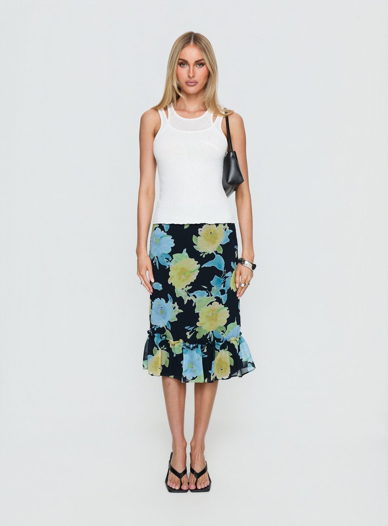 Women's Tarla Midi Skirt Crystal Black Flower | Low-rise midi skirt in floral print 6