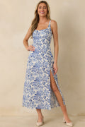 Women's Tea Garden Dream Blue Floral Sleeveless Maxi Dress | 50% Viscose & 50% Rayon 0