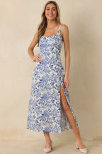 Women's Tea Garden Dream Blue Floral Sleeveless Maxi Dress | 50% Viscose & 50% Rayon 0
