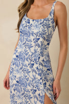 Women's Tea Garden Dream Blue Floral Sleeveless Maxi Dress | 50% Viscose & 50% Rayon 1
