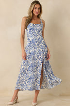 Women's Tea Garden Dream Blue Floral Sleeveless Maxi Dress | 50% Viscose & 50% Rayon 2