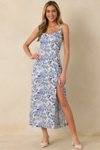 Women's Tea Garden Dream Blue Floral Sleeveless Maxi Dress | 50% Viscose & 50% Rayon 3