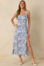 Women's Tea Garden Dream Blue Floral Sleeveless Maxi Dress | 50% Viscose & 50% Rayon 4