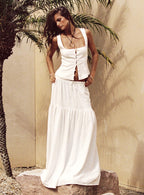 Women's Tearose Linen Blend Maxi Skirt White | Linen Maxi skirt 1