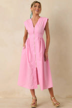 Women's The Adeline Pink Zip Up Midi Dress | 80% Polyester & 20% Cotton 0