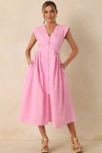 Women's The Adeline Pink Zip Up Midi Dress | 80% Polyester & 20% Cotton 4