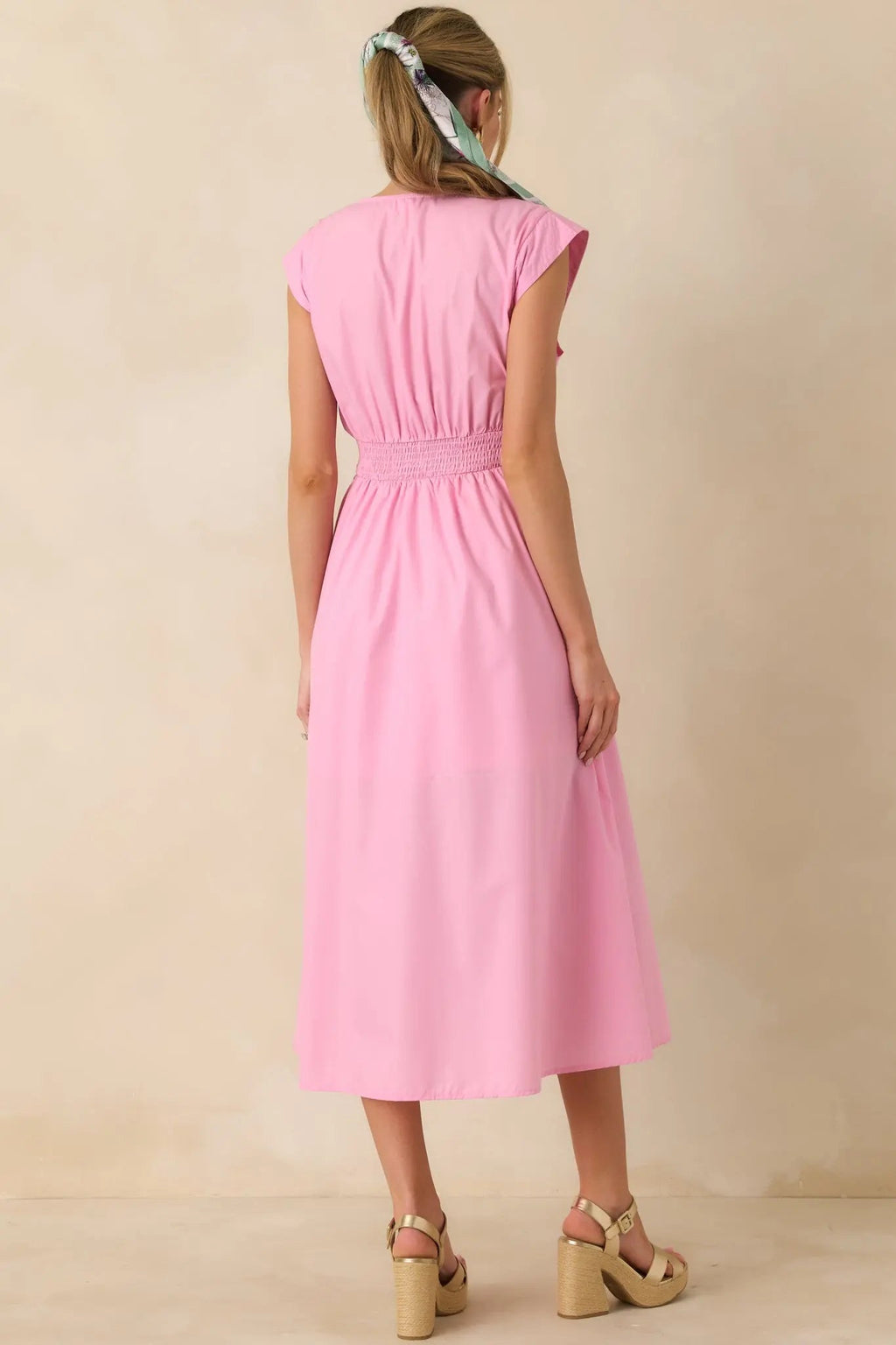 Women's The Adeline Pink Zip Up Midi Dress | 80% Polyester & 20% Cotton 5