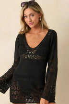 Women's The Breeze In My Hair Black Open Knit Cover Up Mini Dress | 100% Polyester 7