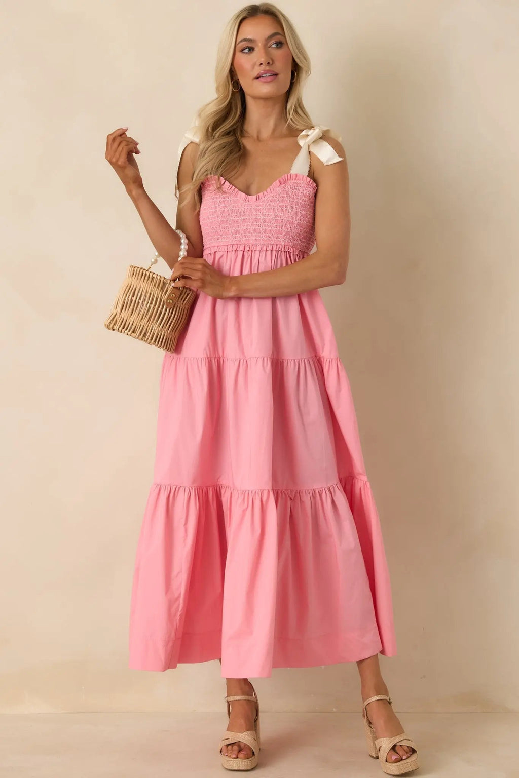 Women's The Felicity Pink Coral Cotton Midi Dress | 100% Cotton 2