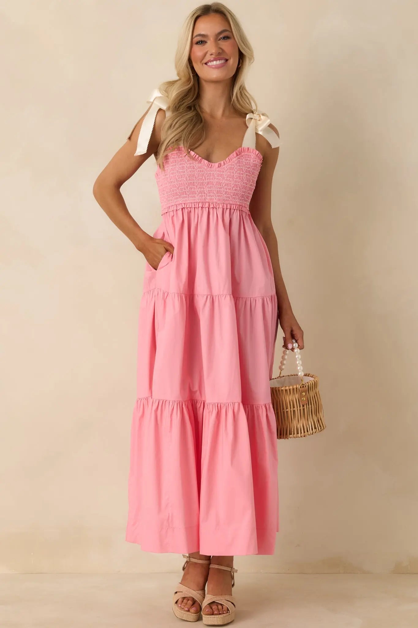 Women's The Felicity Pink Coral Cotton Midi Dress | 100% Cotton 4