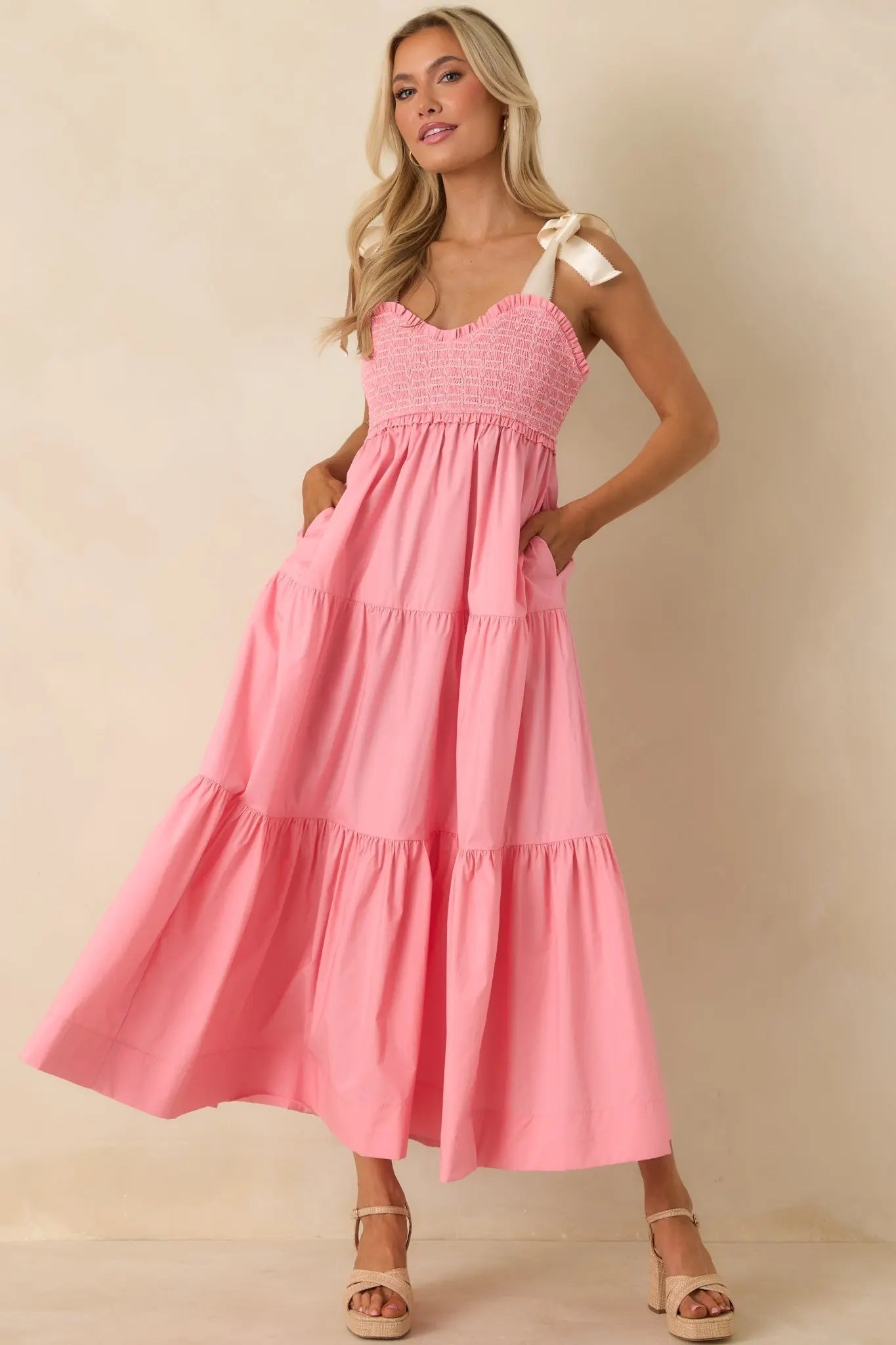 Women's The Felicity Pink Coral Cotton Midi Dress | 100% Cotton 5
