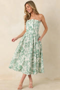 Women's The Genevieve 100% Cotton Green Toile Strapless Midi Dress 0