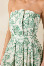 Women's The Genevieve 100% Cotton Green Toile Strapless Midi Dress 2
