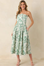 Women's The Genevieve 100% Cotton Green Toile Strapless Midi Dress 5