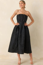 Women's The Genevieve Black Jacquard Strapless Midi Dress | 82% Polyester 4