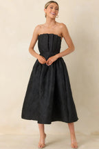 Women's The Genevieve Black Jacquard Strapless Midi Dress | 82% Polyester 6