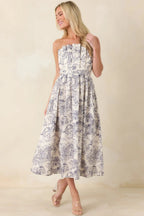 Women's The Genevieve Cotton Navy Blue Toile Strapless Midi Dress | 100% Cotton 3