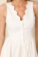 Women's The High Life White Cotton Scalloped V-Neck Midi Dress | 97% Cotton & 3% Spandex 1
