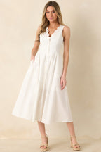 Women's The High Life White Cotton Scalloped V-Neck Midi Dress | 97% Cotton & 3% Spandex 4