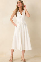 Women's The High Life White Cotton Scalloped V-Neck Midi Dress | 97% Cotton & 3% Spandex 5
