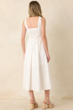 Women's The High Life White Cotton Scalloped V-Neck Midi Dress | 97% Cotton & 3% Spandex 7