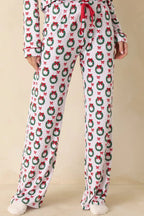 Women's The Merriest Thing White Multi Wreath Pajama Pants | 95% Polyester & 5% Spandex 2