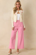 Women's The Primrose Parlour Ivory Knit Pink Rose Embroidered Cardigan | 50% Viscose 0