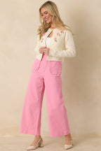 Women's The Primrose Parlour Ivory Knit Pink Rose Embroidered Cardigan | 50% Viscose 1