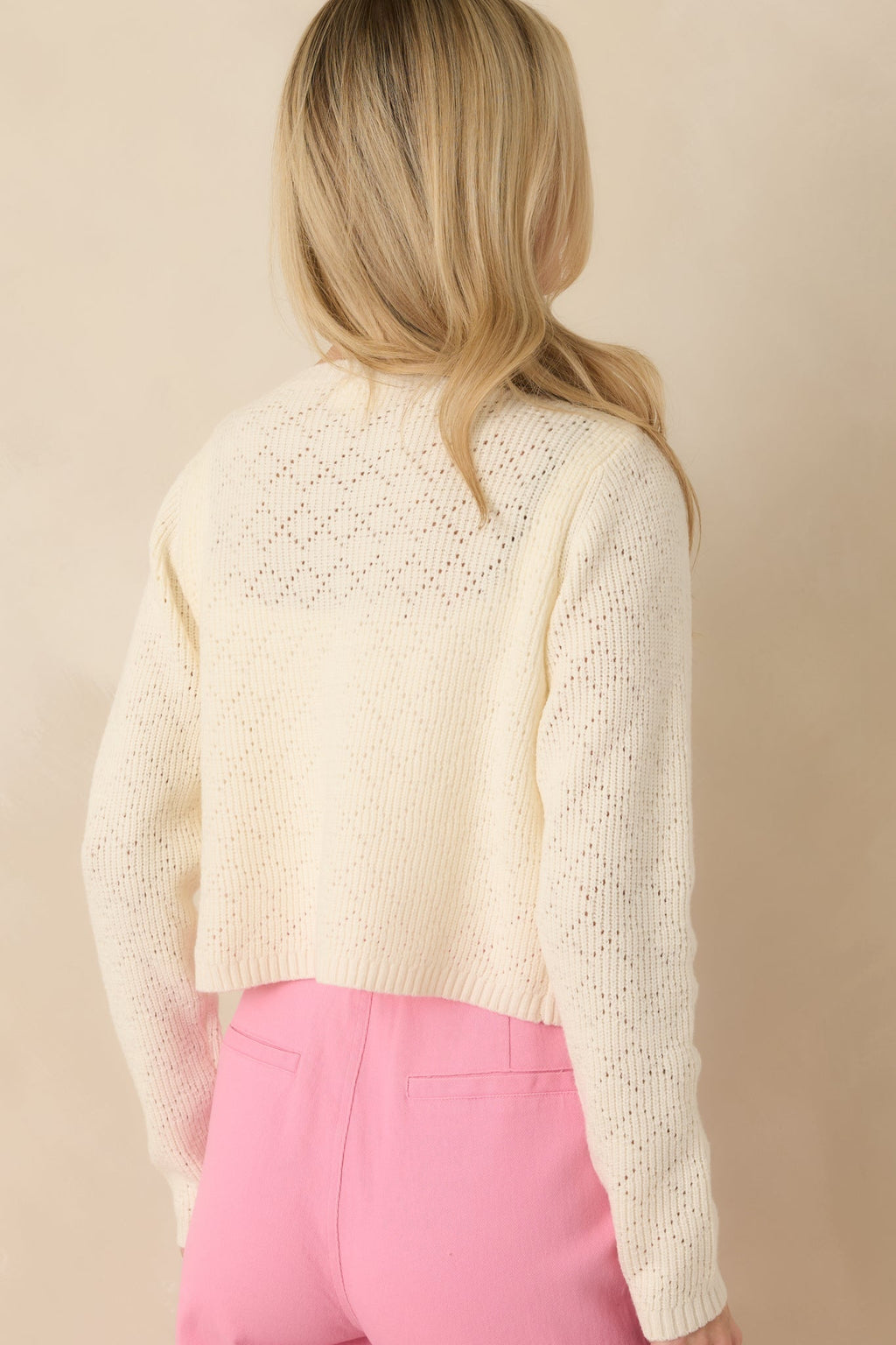 Women's The Primrose Parlour Ivory Knit Pink Rose Embroidered Cardigan | 50% Viscose 7