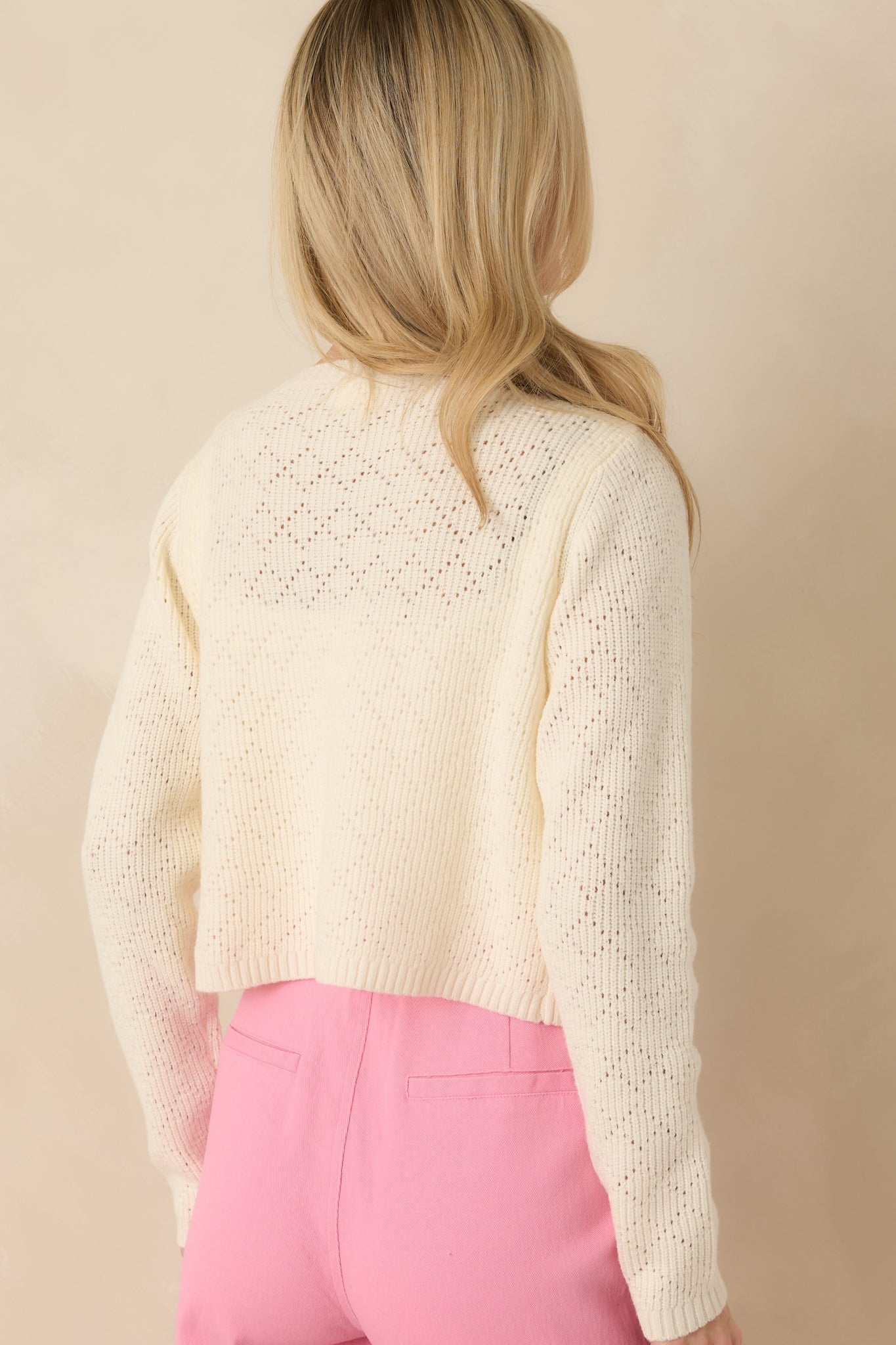 Women's The Primrose Parlour Ivory Knit Pink Rose Embroidered Cardigan | 50% Viscose 7