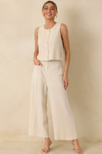 Women's The Right Balance Natural Linen-Blend Sleeveless Button Up Top | 70% Viscose & 30% Linen 3